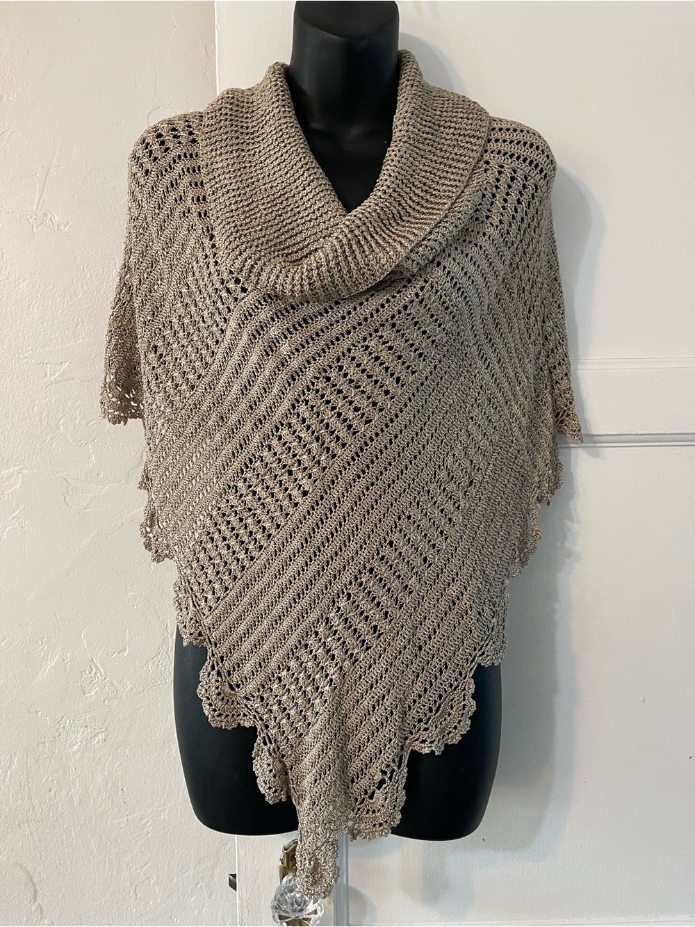White House black market Cozy Cowl Neck Knit Poncho Sweater - Taupe